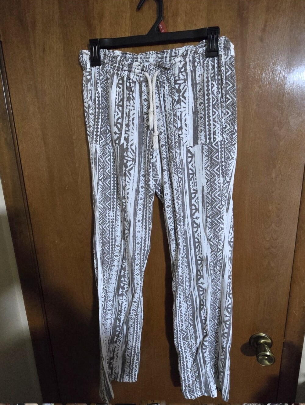 Striped Tribal Drawstring Joggers - White & Brown